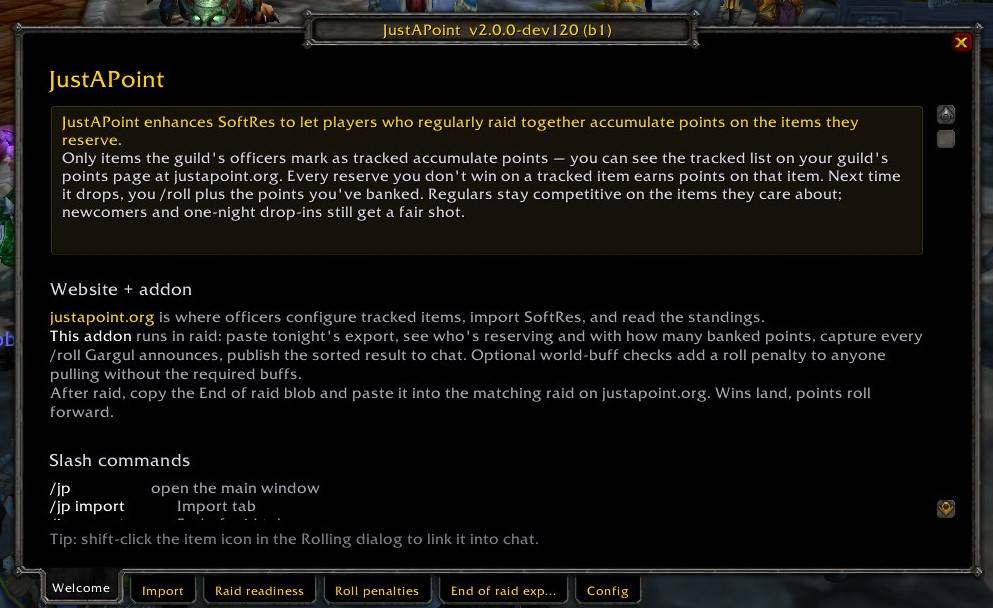 Addon: welcome and explanation
