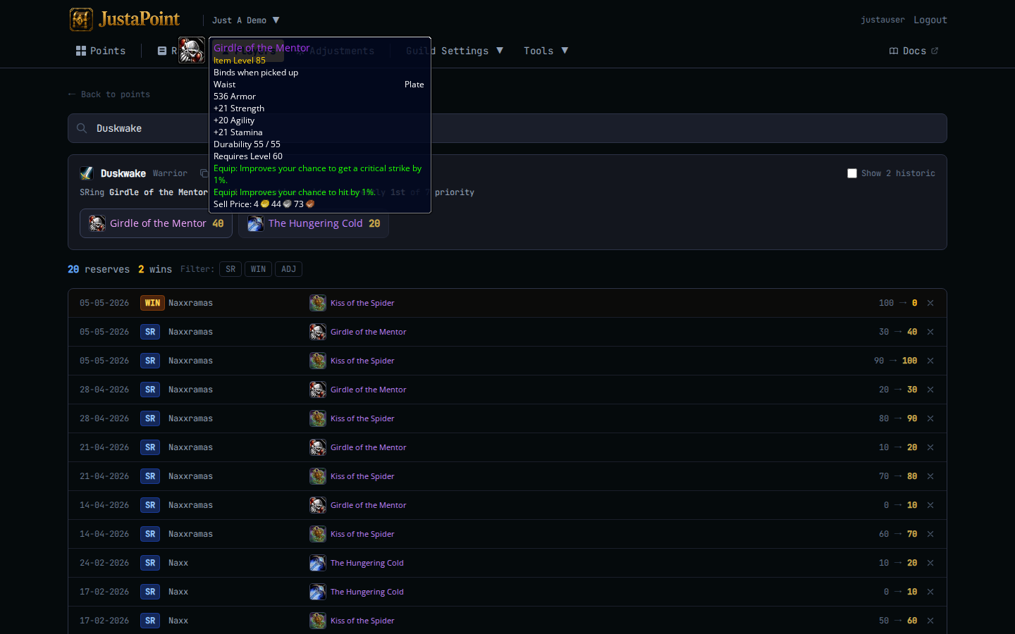 Website: player history
